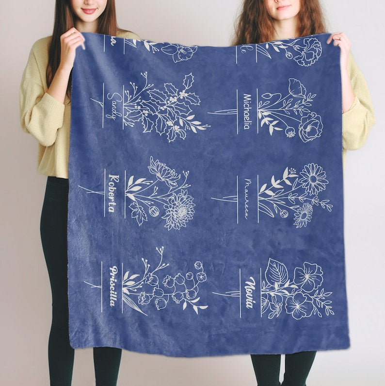 Custom Birth Month Flower Blanket , Personalized Birth Blanket, Gifts for Kids, Mom