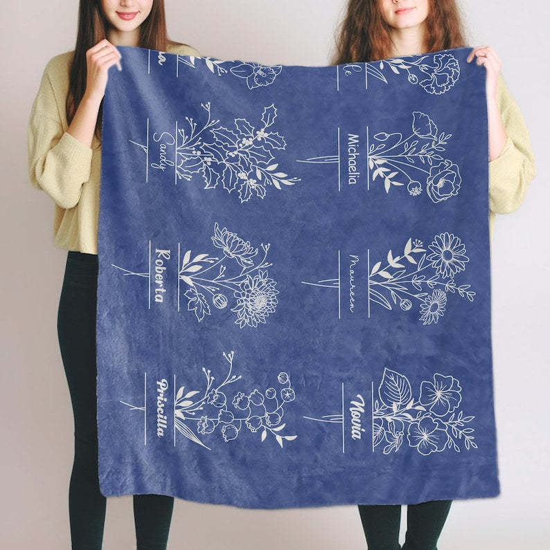 Custom Birth Month Flower Blanket , Personalized Birth Blanket, Gifts for Kids, Mom