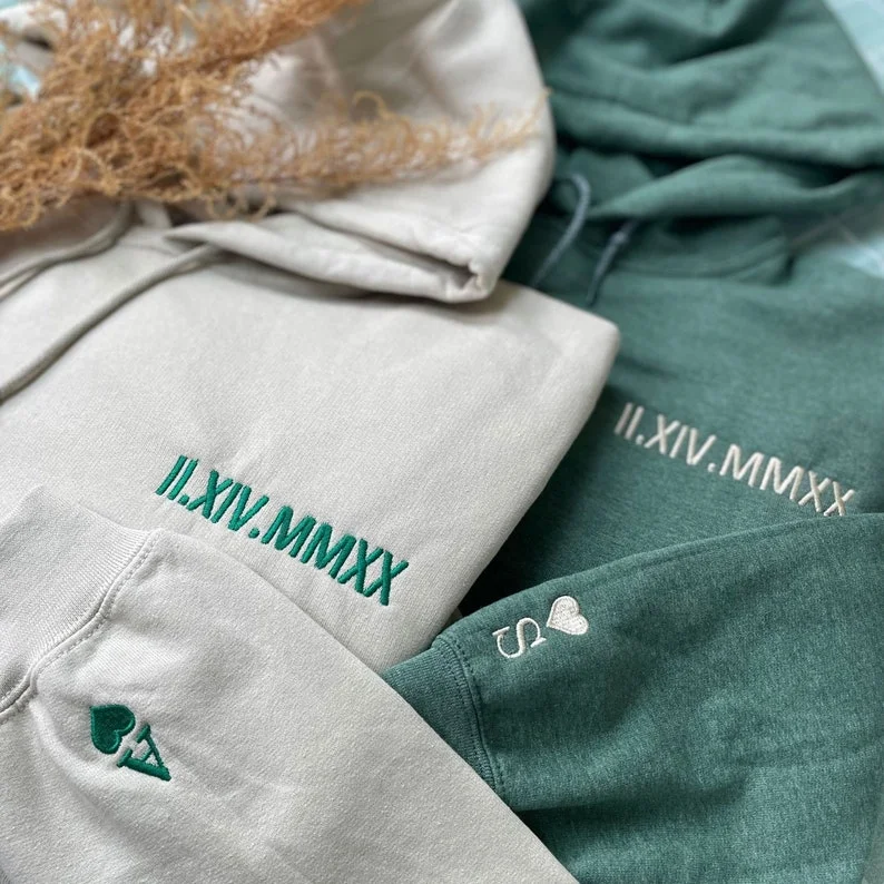 Custom Embroidered Roman Numeral Date Sweatshirt for Couples