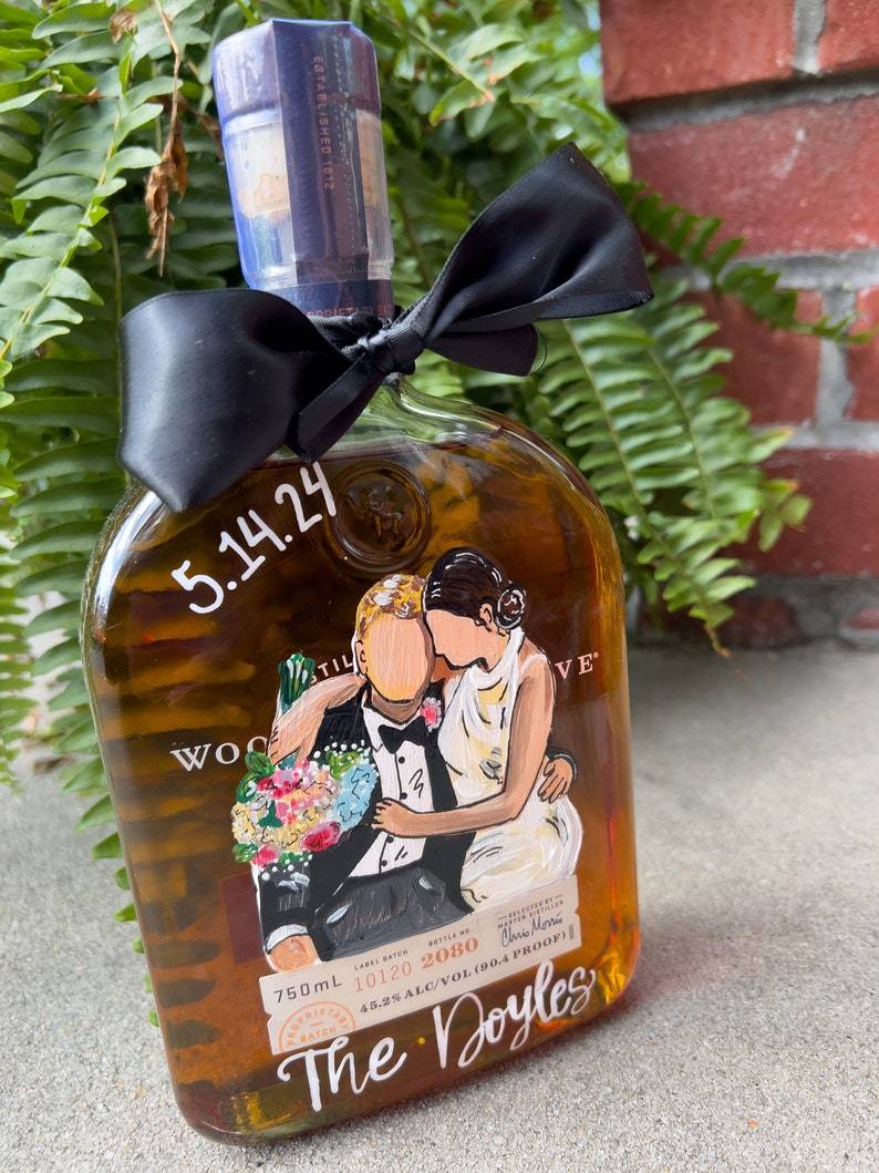 Custom Hand Painted Couple Portrait Whiskey Bottles