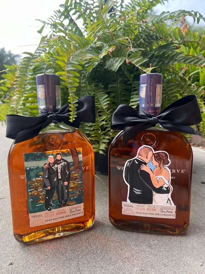 Custom Hand Painted Couple Portrait Whiskey Bottles
