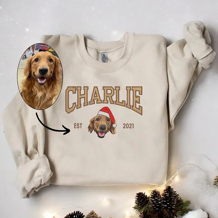 Personalized Dog Face Christmas Embroidered Sweatshirt