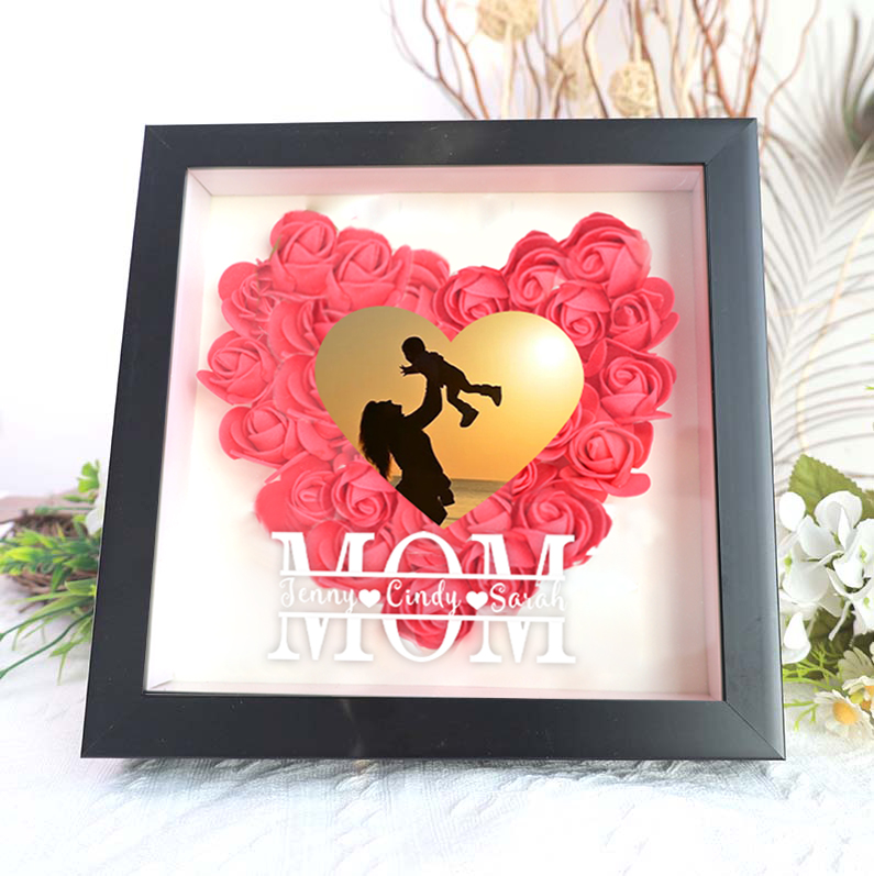 Mum Heart Photo Flower Pattern Shadow Box Gift
