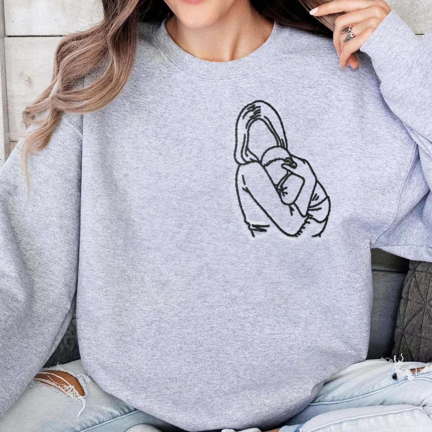 Custom Embroidered Photo Portrait Sweatshirt, Father's Day Gift Ideas,First Mom First Mother's Day