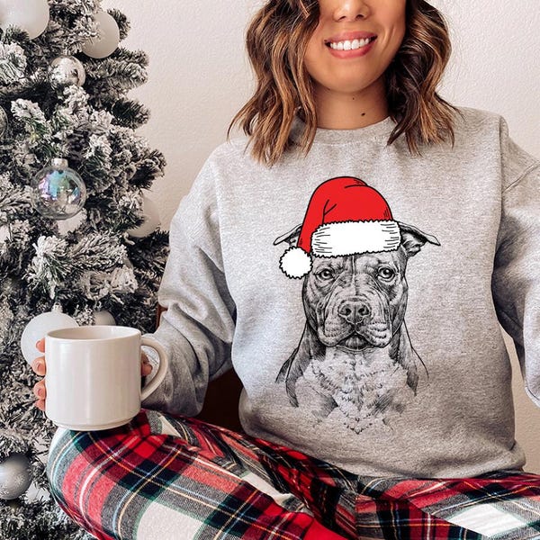 Custom Pet Christmas Sweatshirt - Personalized Dog/Cat Santa Hat Graphic Crewneck