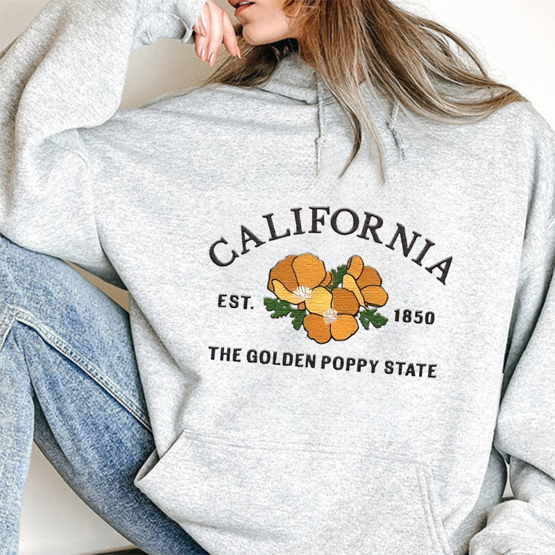 CUSTOM EMBROIDERED CALIFORNIA FLOWER SWEATSHIRT
