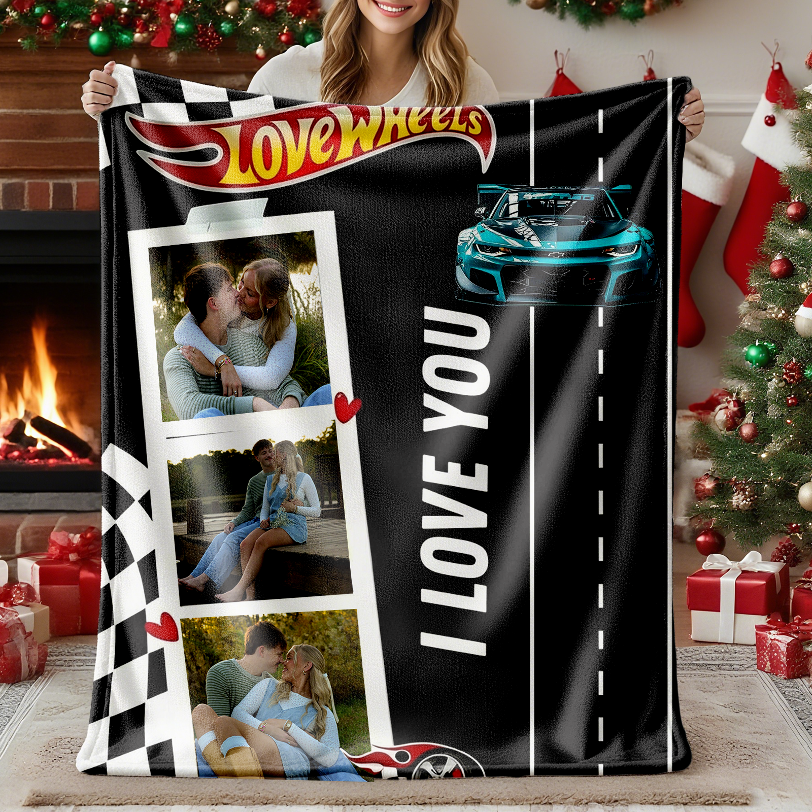 Custom Love Wheels Car Photo Blanket Couple Photo Blanket