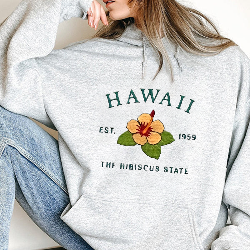 CUSTOM EMBROIDERED HAWAII FLOWER SWEATSHIRT