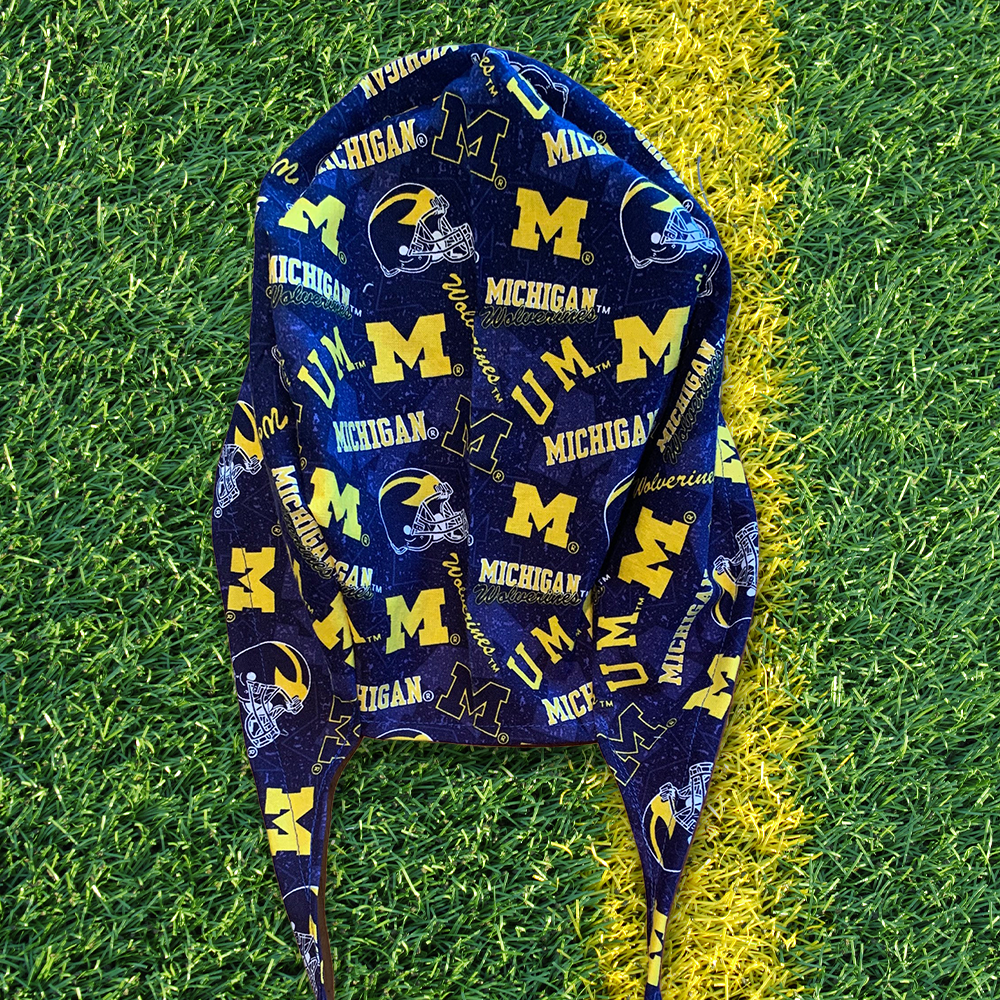 University of Michigan U of M wolverines maize blue skull scrub hat surgery surgical cap OR washable cotton men’s