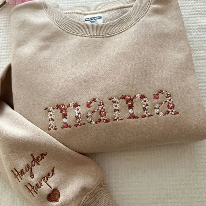 Custom Christmas Floral Mama Embroidered Sweatshirt