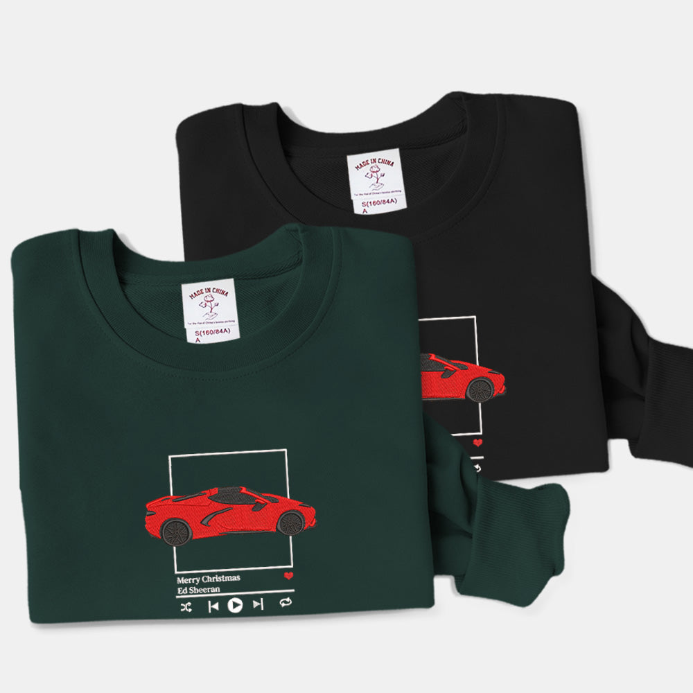 Customized car and music player pattern embroidered sweatshirt