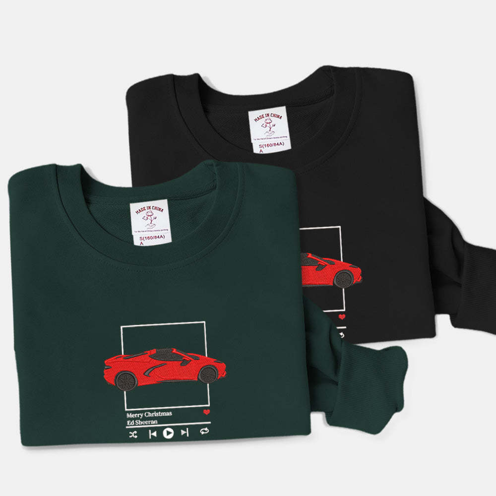 Customized car and music player pattern embroidered sweatshirt