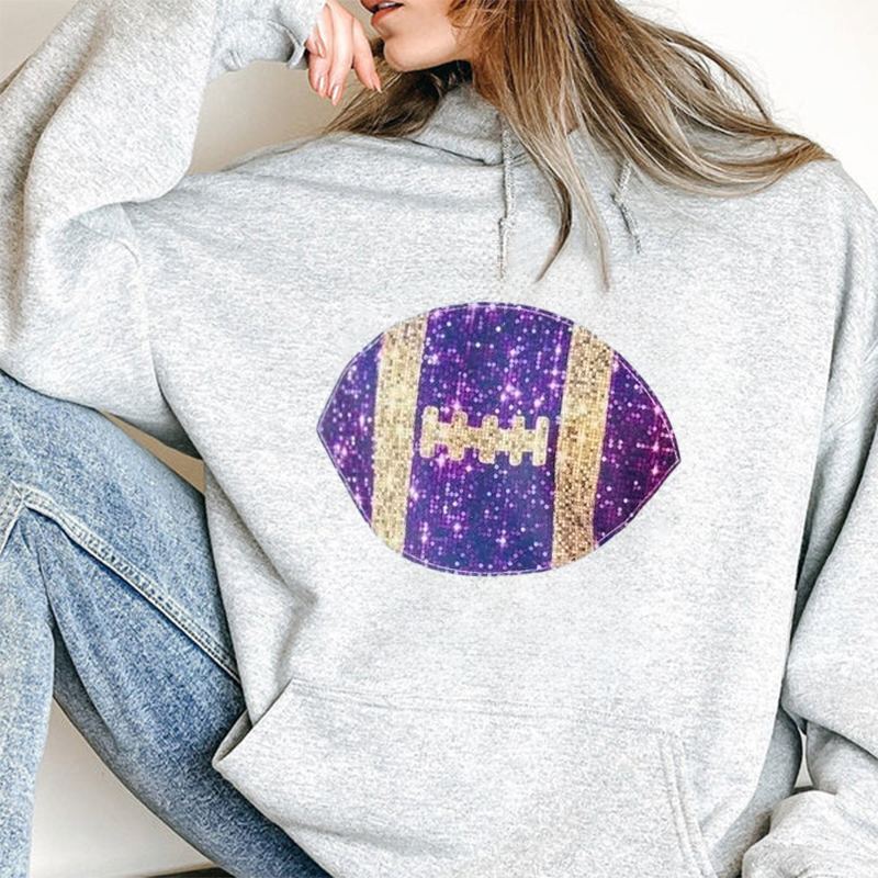 Faux Glitter Flutter Sleeve Purple & Gold Football Tee – Tigers Game Day Shirt for Baton Rouge, LA