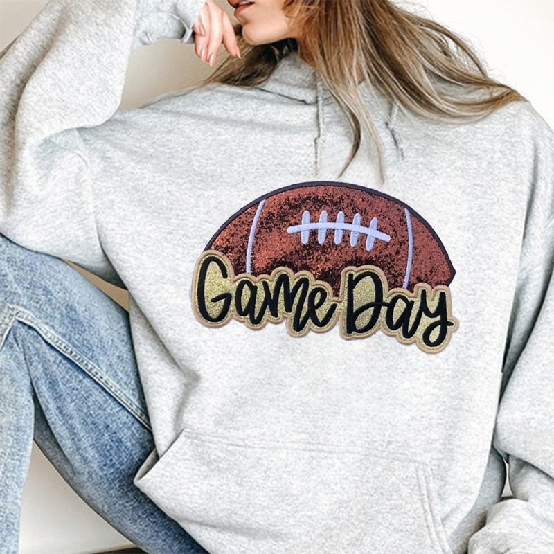 Glittery Game Day Football Embroidery Sweatshirt – Sparkle and Cheer in Style