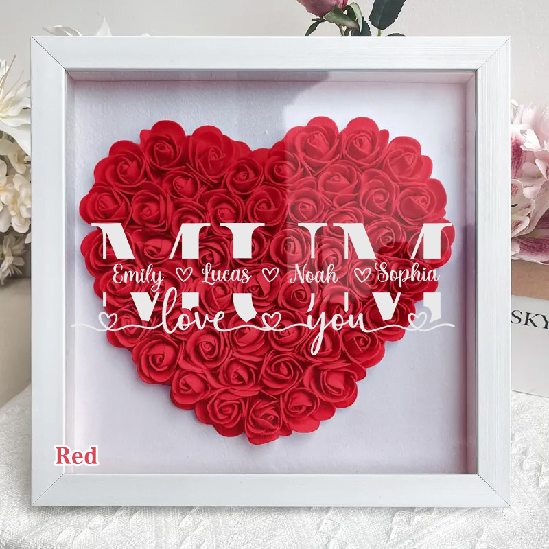 MUM-Love you- Personalized Flower Shadow Box Custom Name & Text Heart Rose Frame Decorations Mother's Day Gift