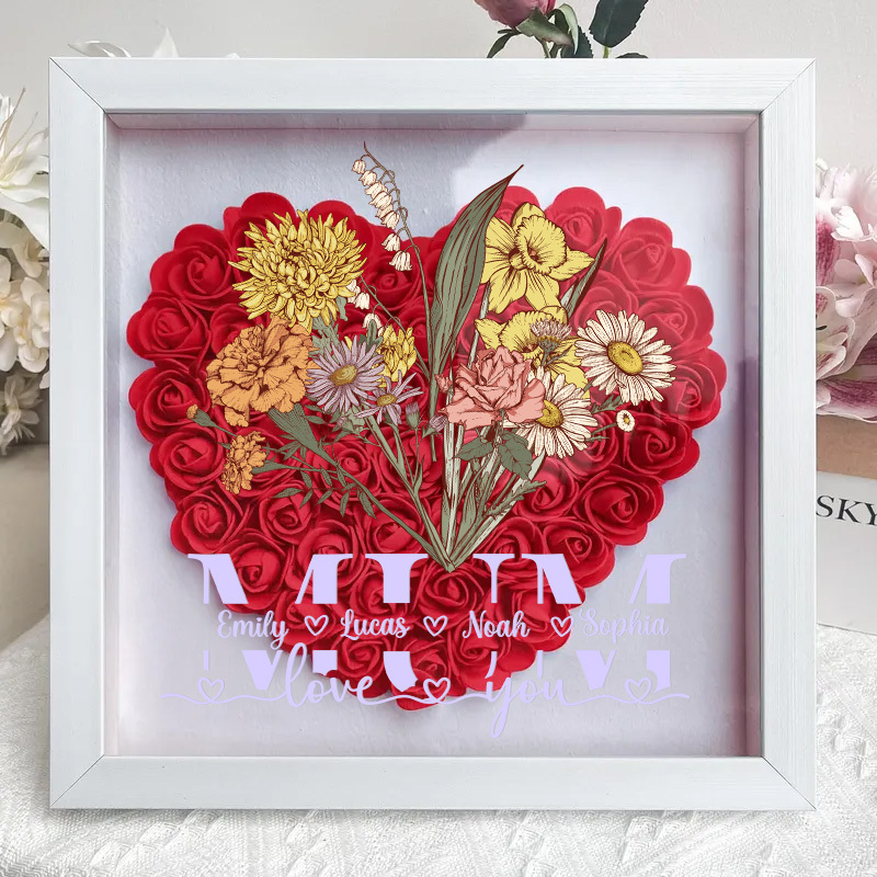 Mum We Love You - Personalized Birth Flower Shadow Box