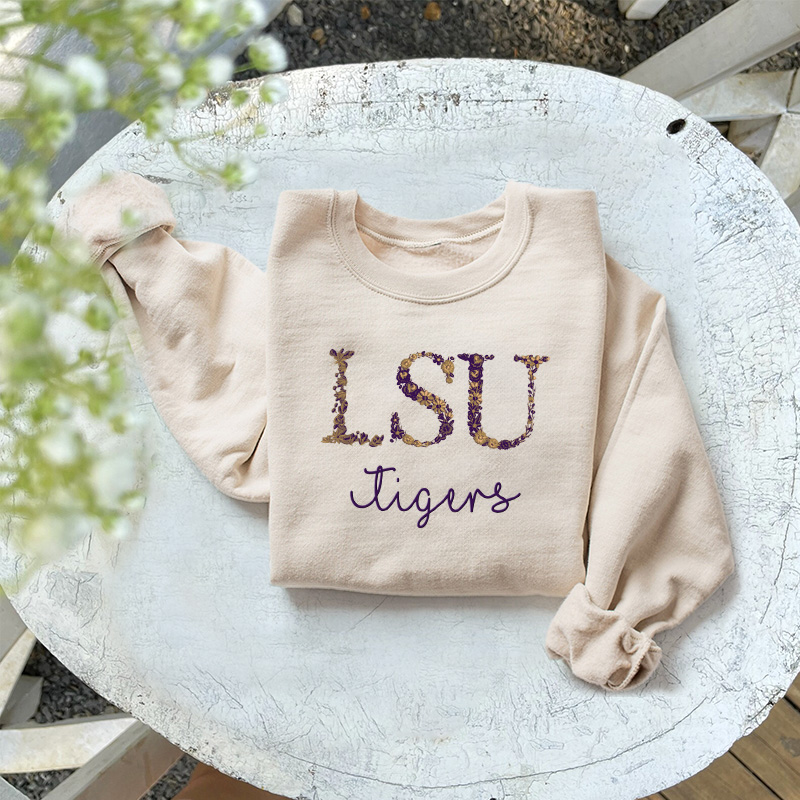 Customized LSU Tigers Football Sweatshirts With Trendy Floral Embroidery