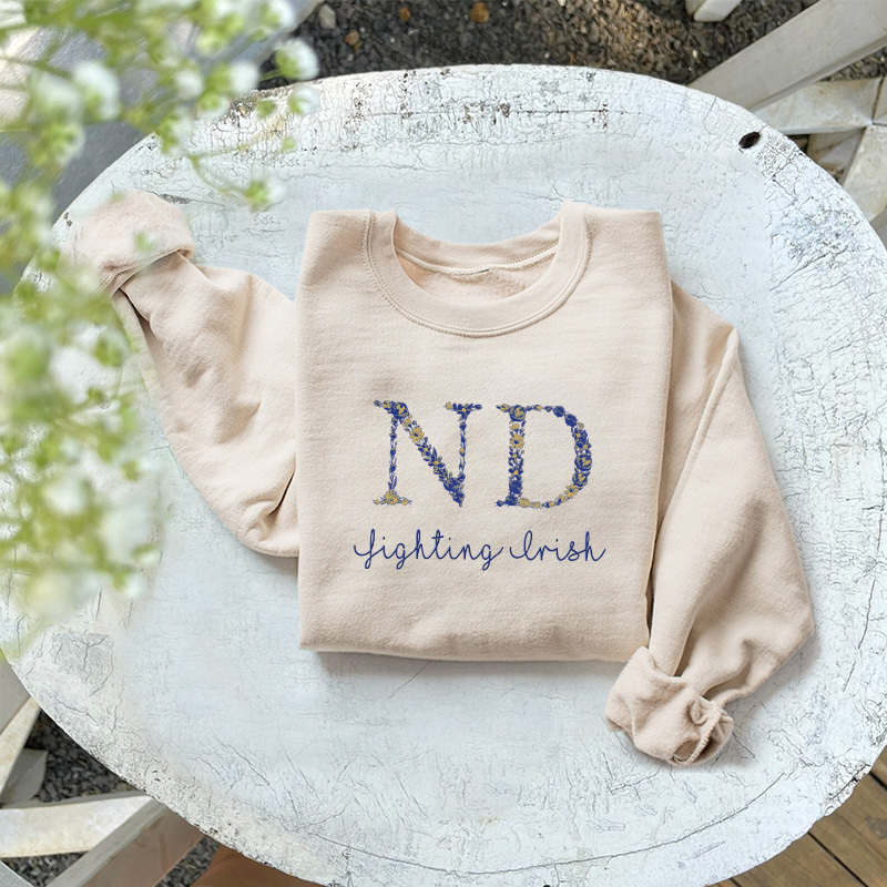 Customized Notre Dame Fighting Irish Football Sweatshirts With Trendy Floral Embroidery