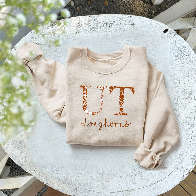 Customized Texas Longhorns Football Sweatshirts With Trendy Floral Embroidery