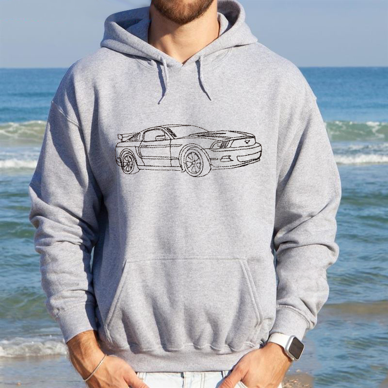 Custom Embroidered Car Outline Hoodie, Custom Car Embroidery Sweatshirt, Gift for Boyfriend, Gift for Him