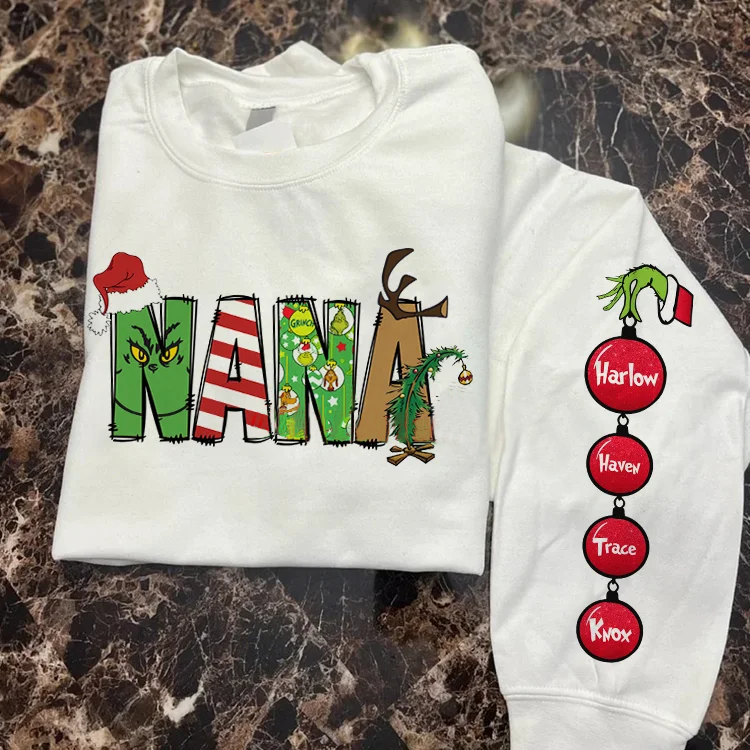 Custom Mama Christmas Sweatshirt With Kids Names On Sleeve