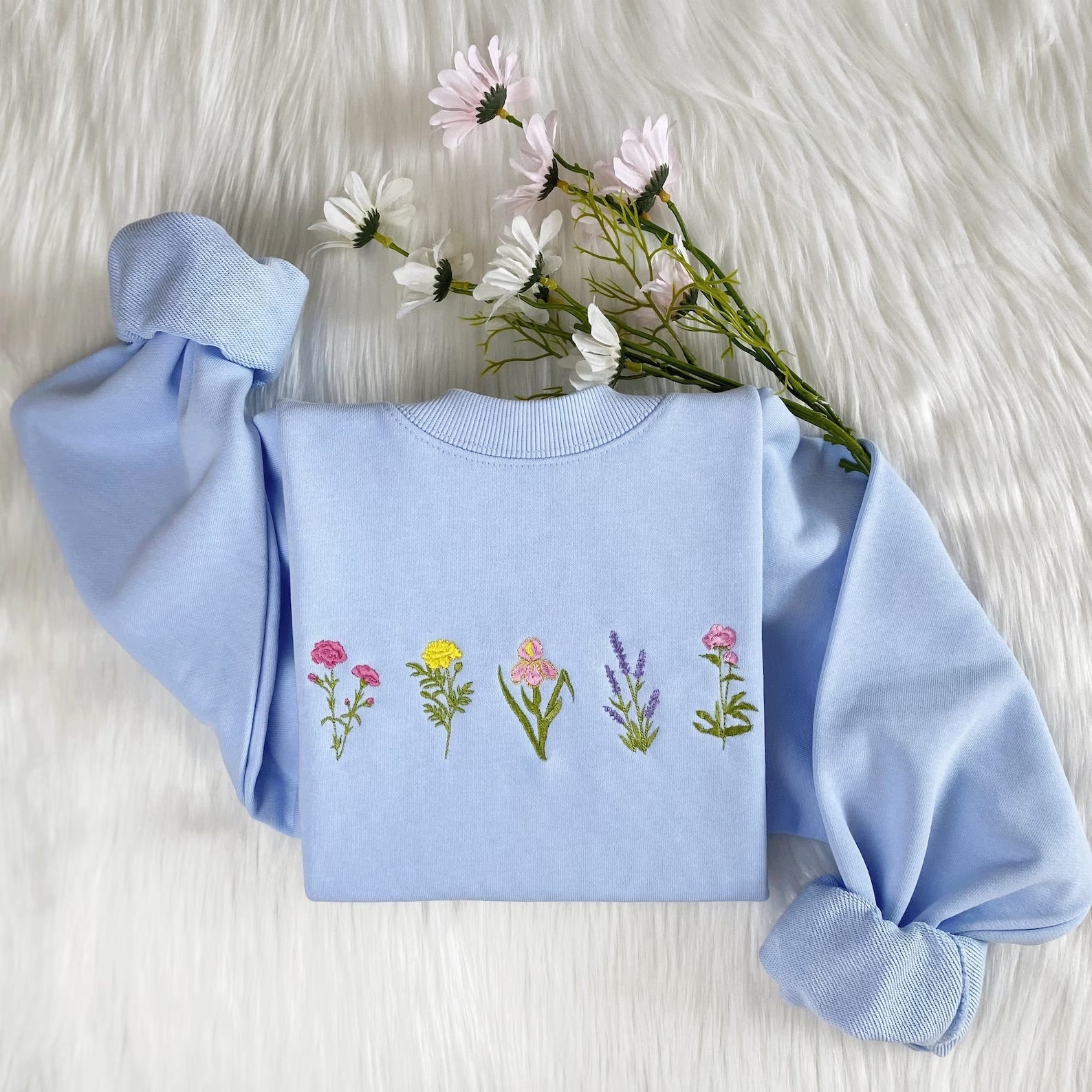 Wildflower Embroidered Sweatshirt | Pinky Flower Embroidered Hoodie