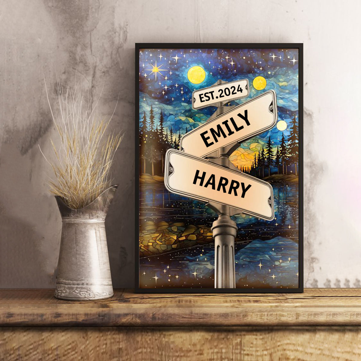 Custom Names Couple Street Sign Personalized Picture Canvas Poster Frame 