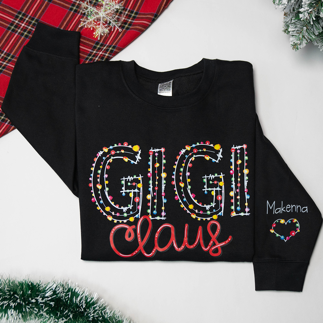 Gigi Claus Christmas lights And Grandkids Christmas Merry Sweatshirt