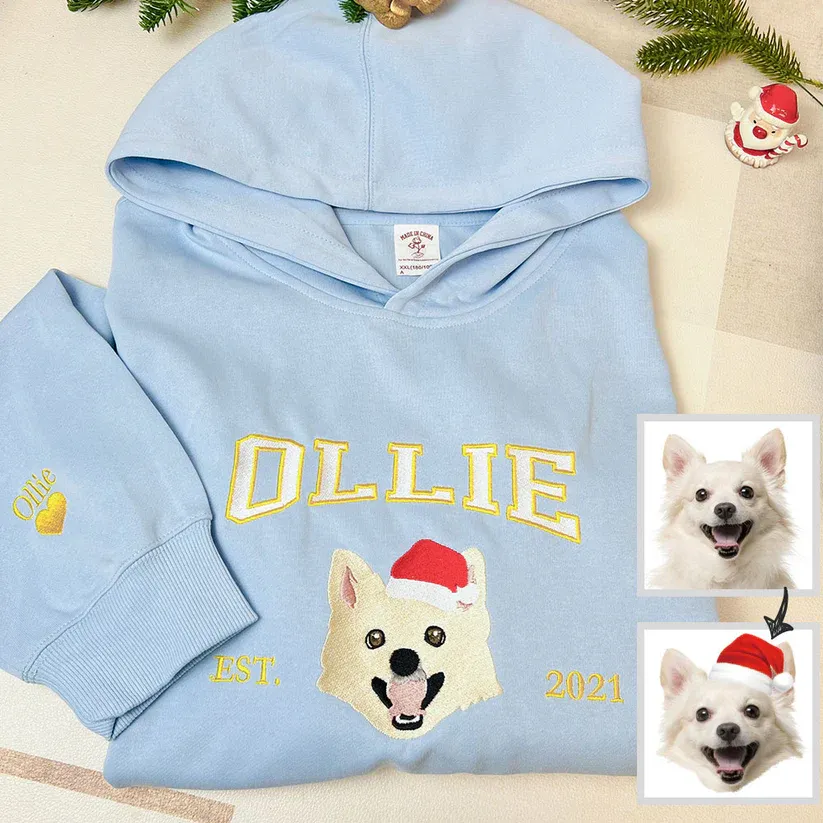 Pet Embroidered Sweatshirt, Embroidered Dog Hoodie, Custom Dog Face Embroidered Sweatshirt From Photo, Pet Lovers Gift