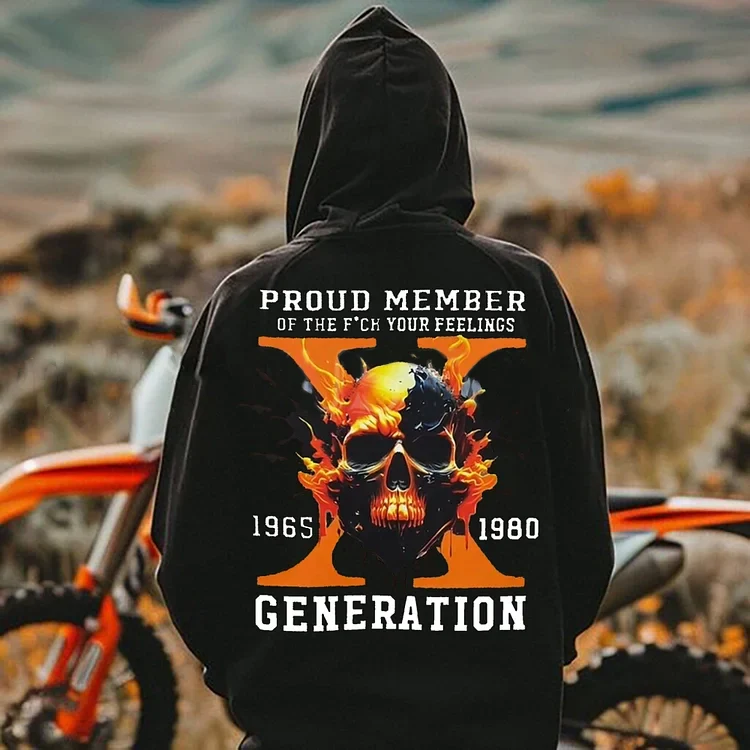 Custom Est Year Gen X Flaming Skull Proud Member Fck Your Feelings Generation Sweatshirt/T-shirt