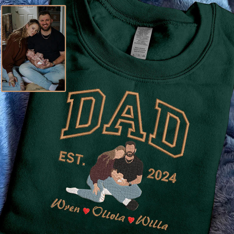 Father's Day EST Personalized Embroidered Family Photo Hoodie Sweatshirt T-Shirt