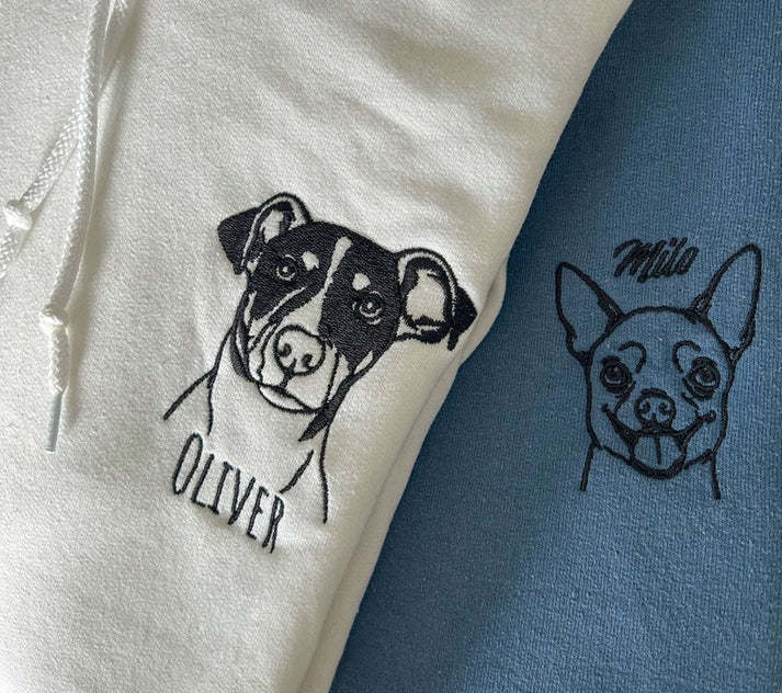 Custom Pet Portrait Embroidered Sweatshirt Hoodie Tee