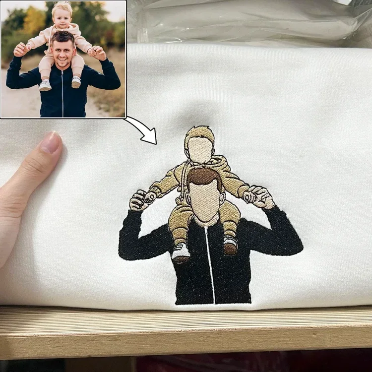 Custom Embroidered Photo Portrait Sweatshirt For Dad