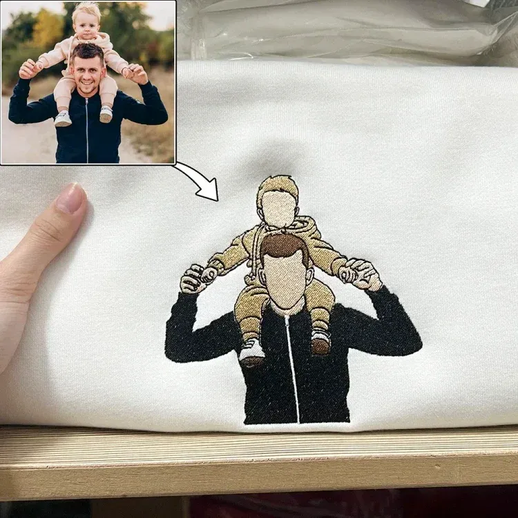 Custom Embroidered Photo Portrait Sweatshirt For Dad