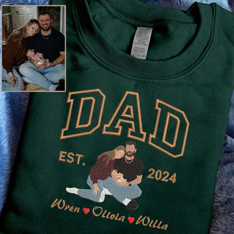 Father's Day EST Personalized Embroidered Family Photo Hoodie Sweatshirt T-Shirt