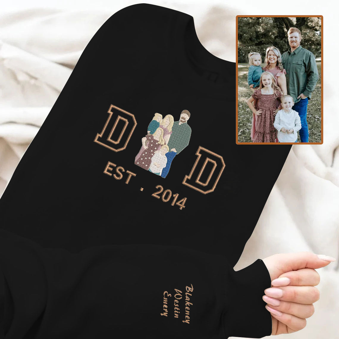 Father's Day Personalized Embroidered Family Photo Hoodie Sweatshirt T-Shirt