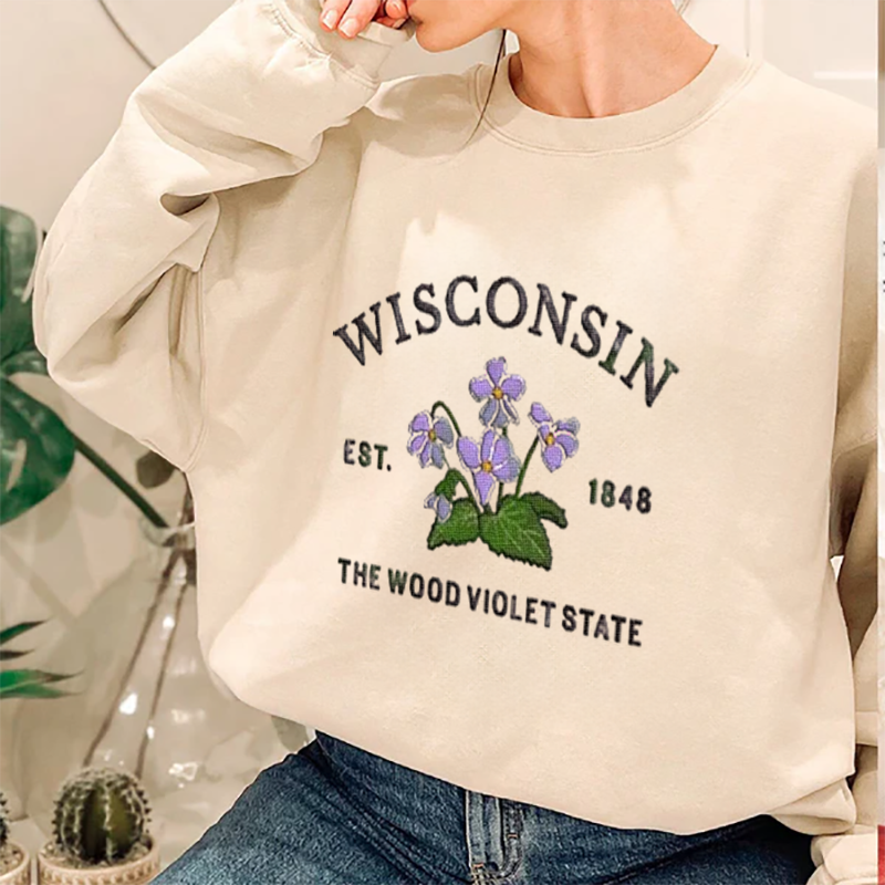 CUSTOM EMBROIDERED WISCONSIN FLOWER SWEATSHIRT