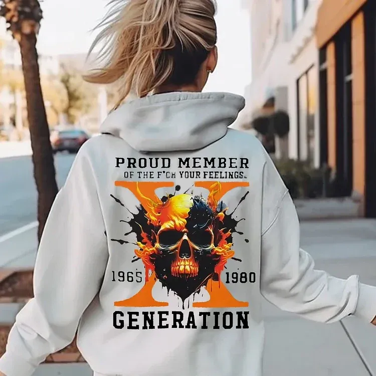 Custom Est Year Gen X Flaming Skull Proud Member Fck Your Feelings Generation Sweatshirt/T-shirt