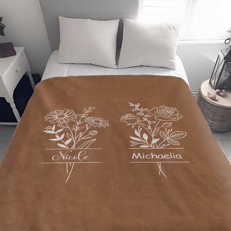 Custom Birth Month Flower Blanket , Personalized Birth Blanket, Gifts for Kids, Mom