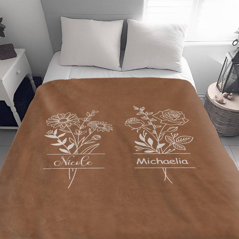 Custom Birth Month Flower Blanket , Personalized Birth Blanket, Gifts for Kids, Mom