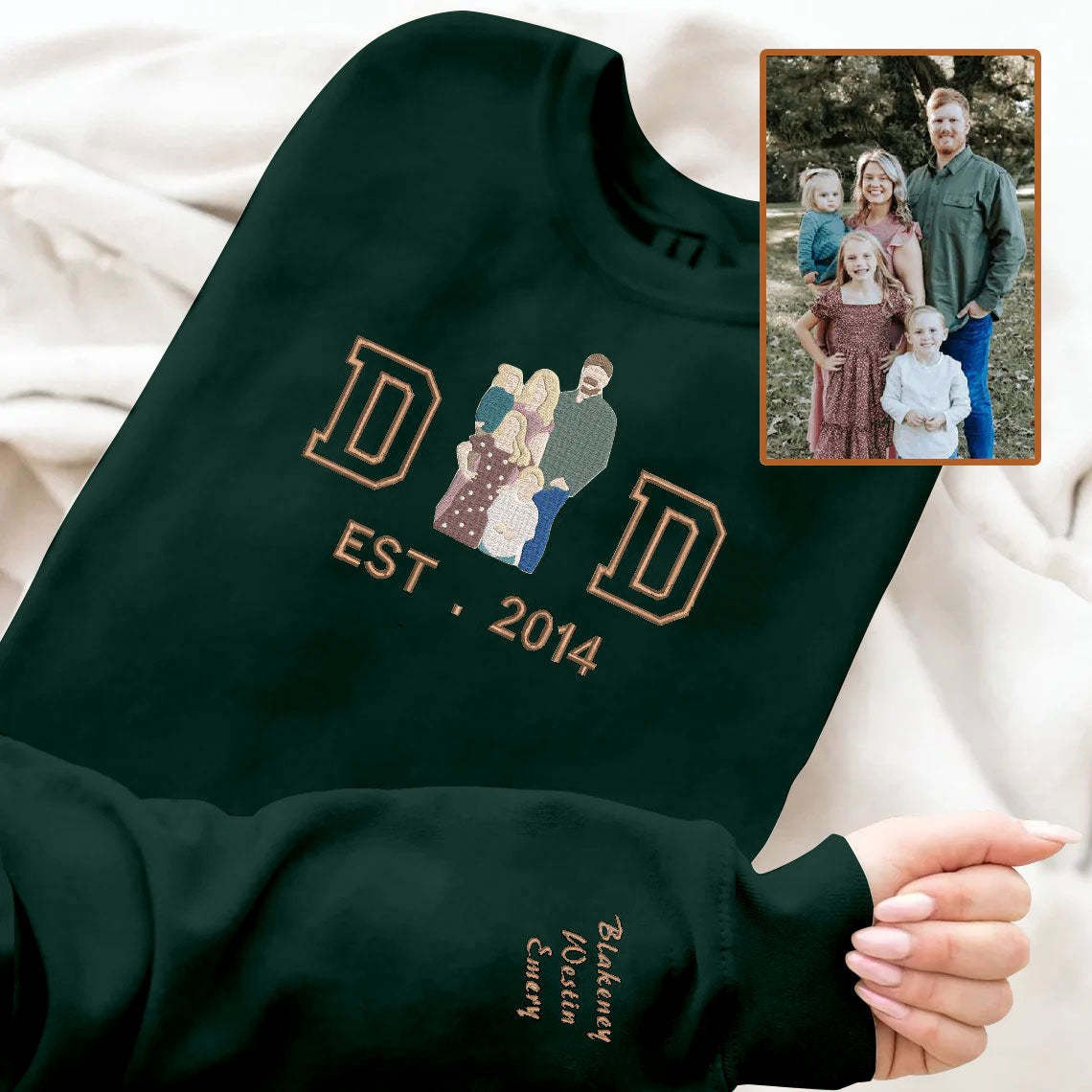 Father's Day Personalized Embroidered Family Photo Hoodie Sweatshirt T-Shirt