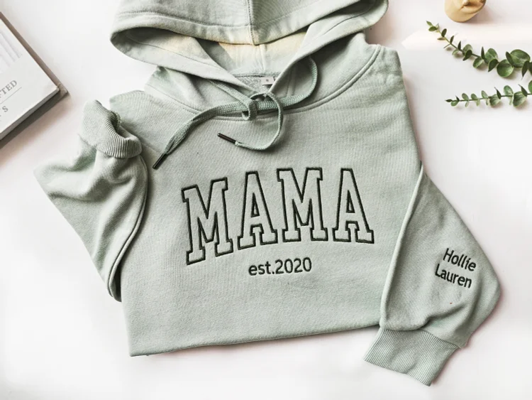 Custom Mama Embroidered Sweatshirt With Kids Names Sleeve