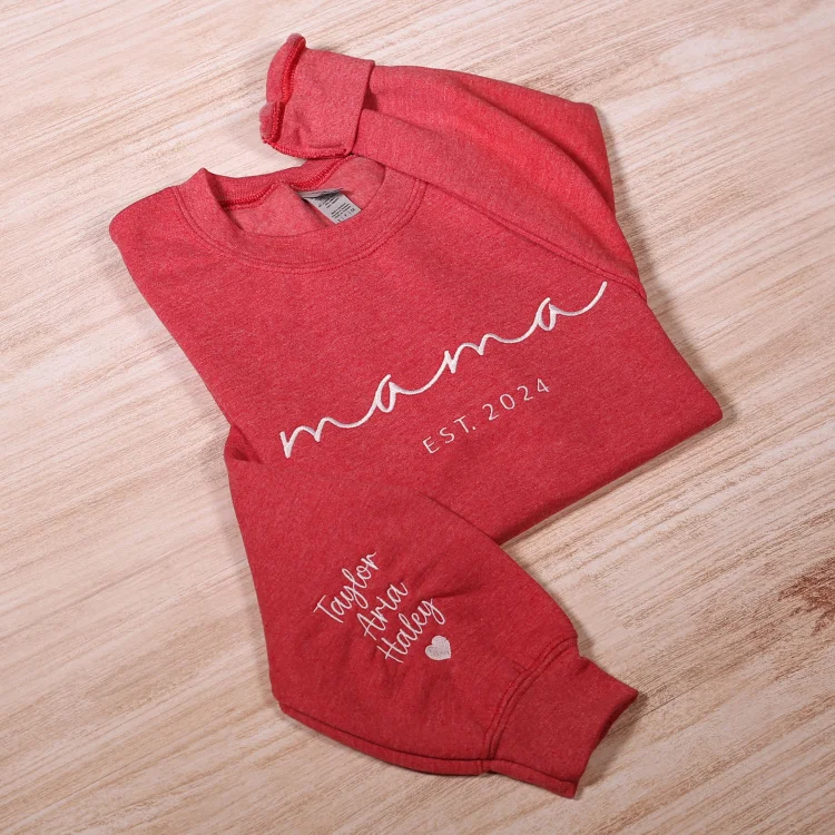 Custom Mama Embroidered Sweatshirt With Kids Names Sleeve