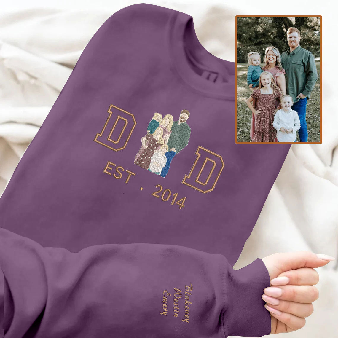 Father's Day Personalized Embroidered Family Photo Hoodie Sweatshirt T-Shirt