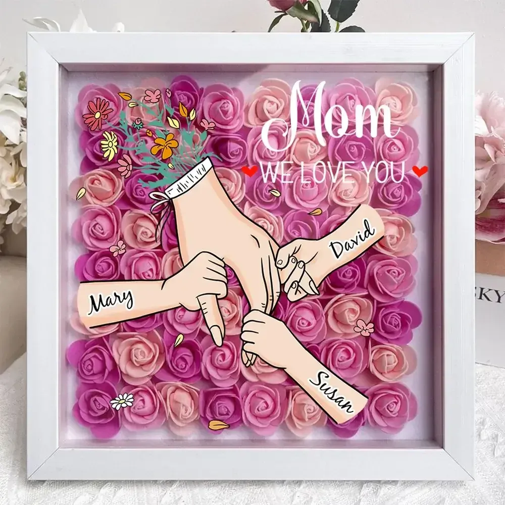 Family Love Blooms Forever – Personalised Mum & Grandma Flower Shadow Box with Names