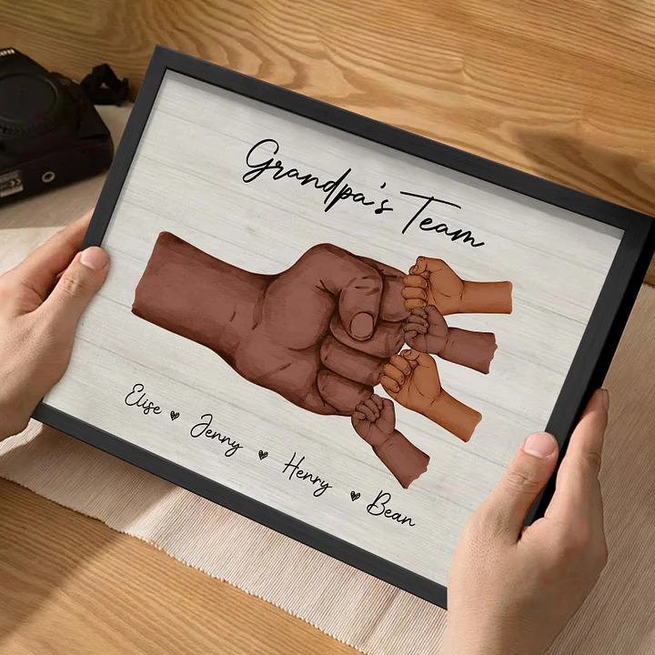 Personalized Daddy & Kids Together We're A Team Family Frame Custom Horizontal Poster Frame Father's Day Birthday Gift For Dad