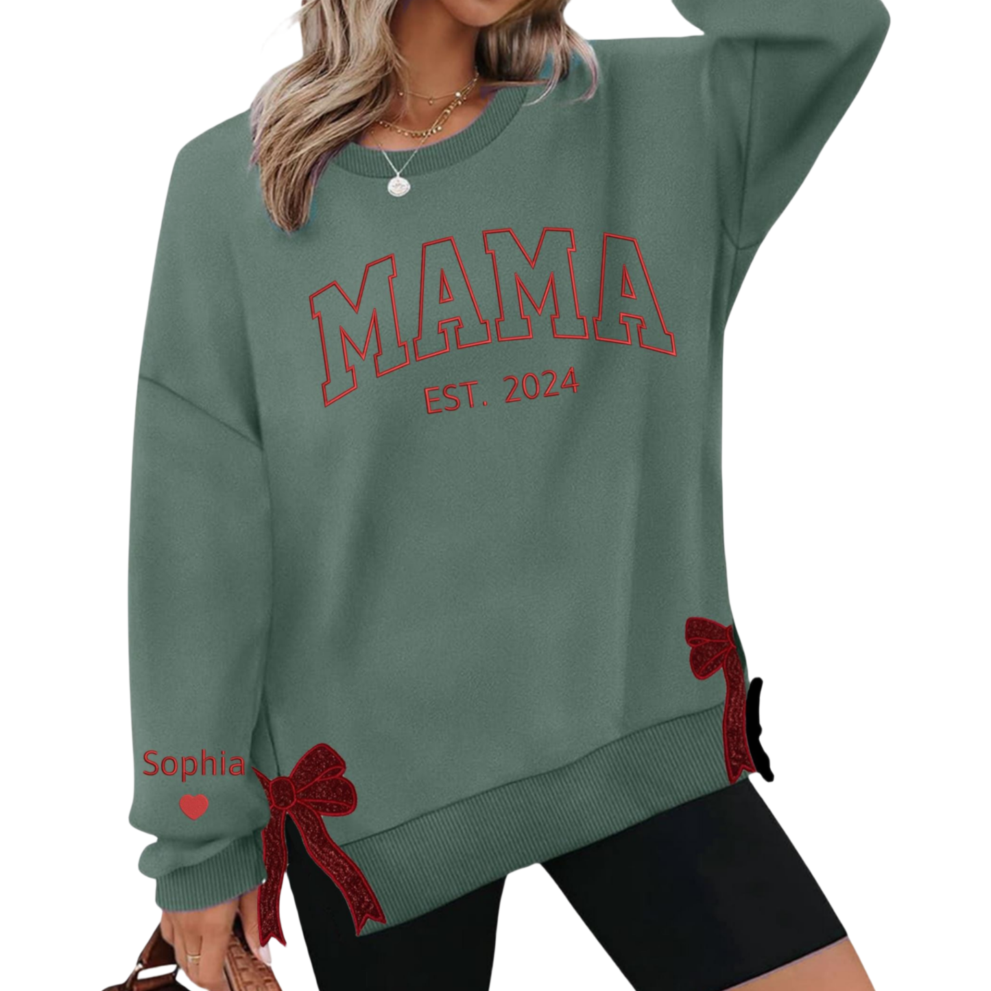 Custom Embroidery Glitter Side Bow Mama Sweatshirt