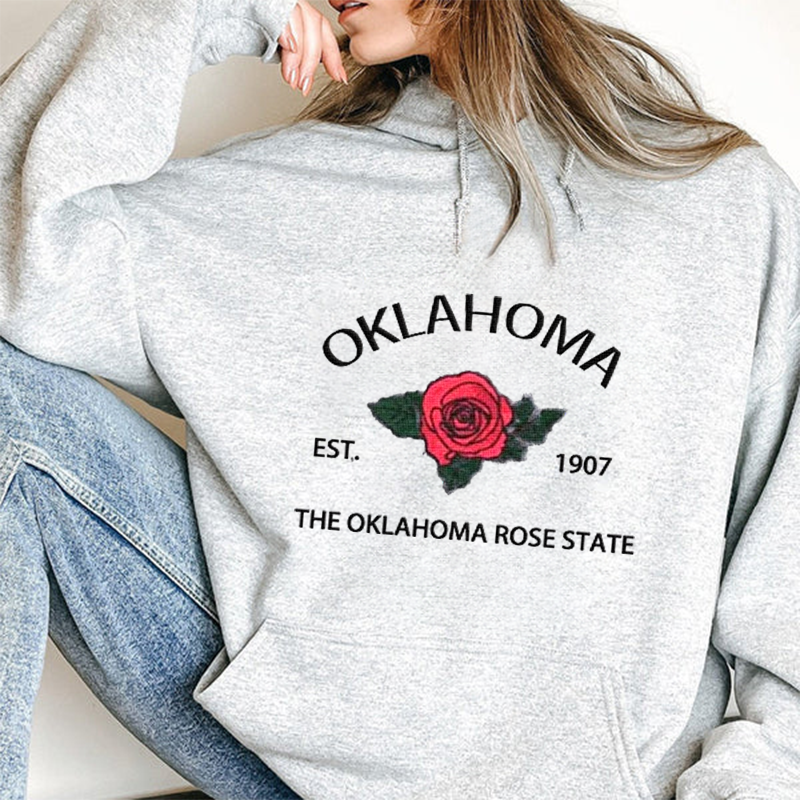 CUSTOM EMBROIDERED OKLAHOMA FLOWER SWEATSHIRT