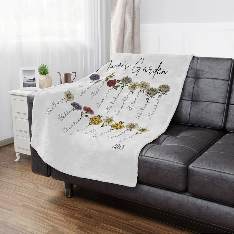Custom Grandma’s Garden Blanket, Birth Month Flower Blanket, Gift for Grandma