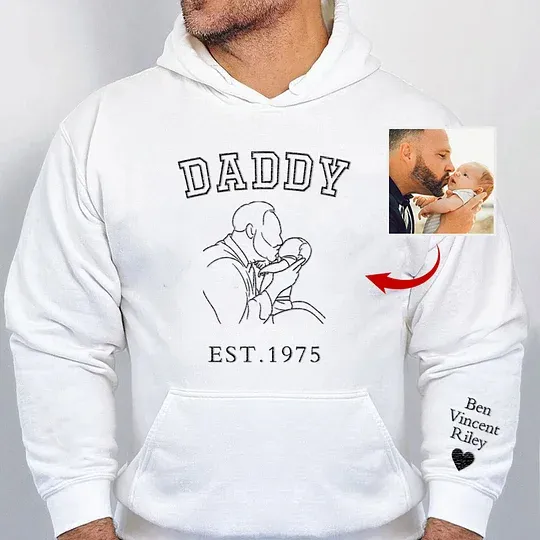 Best Gifts For Him - Personalized Embroidered Dad/Grandpa's Photo Outline Shirt 